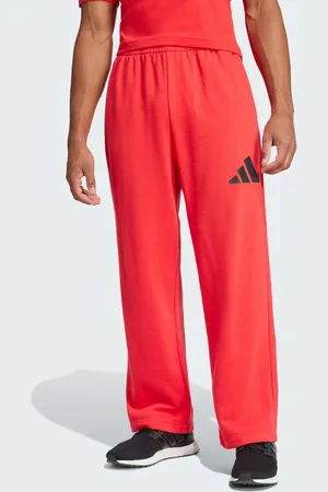 adidas Essentials - Rubinrøde/sorte bukser med vide ben og logo med 3 striber