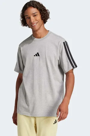 adidas Essentials - Gråmeleret jersey-T-shirt med 3 sorte striber