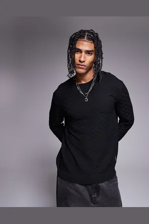 Armani Exchange Sort trøje med tekstur, rund hals og logo