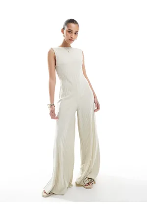 ASOS ærmeløst jumpsuit i bred ribstrik-Neutral
