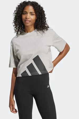 adidas Essentials - Gråmeleret boyfriend-T-shirt med stort sort logo