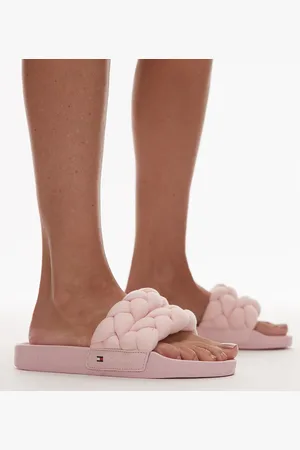 Tommy Hilfiger Lyserøde sliders i flettet stil