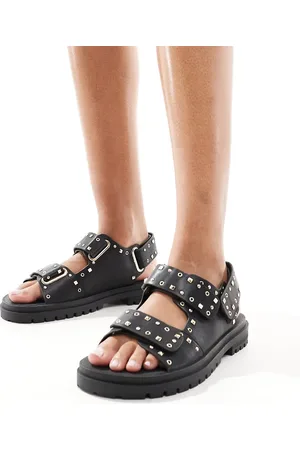 ASOS Fuse - Chunky sorte sandaler med guldfarvede metaldetaljer