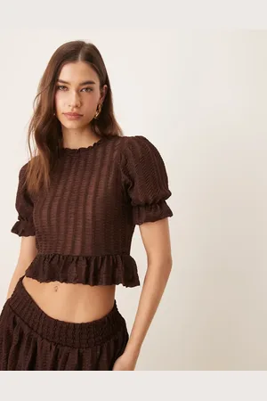 ASOS Top med korte ærmer, flæsedetaljer, tekstur og rynker - Del af sæt