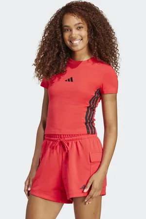 adidas Essentials - Rubinrød/sort baby-T-shirt med 3 striber