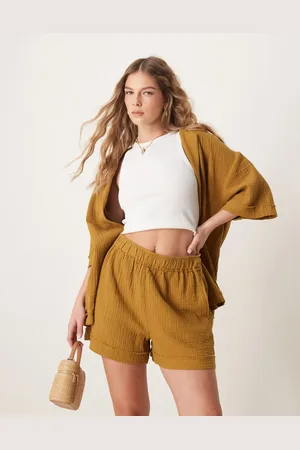 ASOS Olivengrønne shorts med rå kantdetaljer i ostelærred - Del af sæt