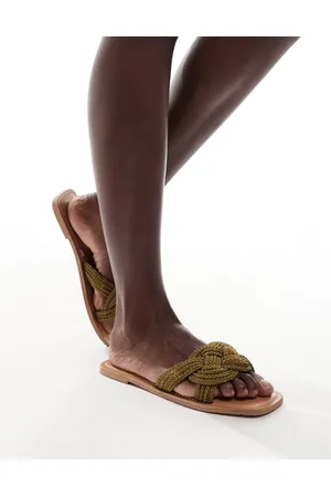 ASOS Flora - Kakigrønne flettede mule-sandaler