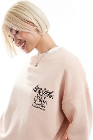 Daisy Street Forvasket ferskenfarvet oversized sweatshirt med grafik-Lyserød