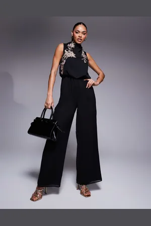 ASOS Og broderet jumpsuit med brede ben og vandfaldsudskæring