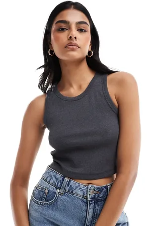 JJXX Fallon - Mørkegrå ribstrikket croptop