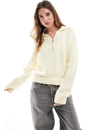 Cotton On Cotton On - Citrongul sweater med krave og lynlås i halsen