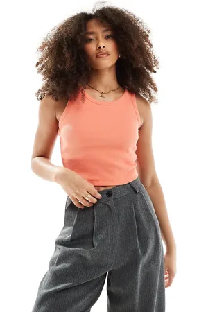JJXX Fallon - Ferskenfarvet ribstrikket croptop-Lyserød