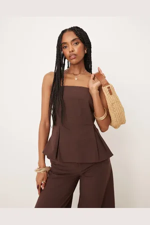 ASOS Chokoladebrun bandeau-top med indsyet talje i hørblanding-Hvid