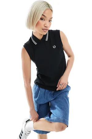 Fred Perry /hvid ærmeløs poloskjorte med dobbelt kantstribe