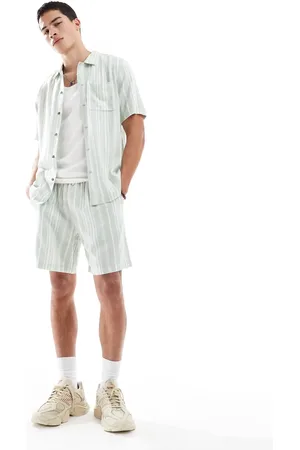 New Look Grønne shorts med striber i hørblanding - Del af sæt