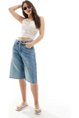 Monki Peggy - Vasket posede denimshorts med lav talje
