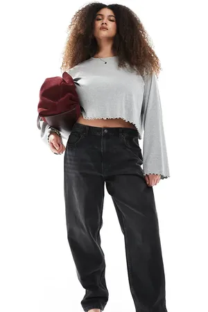 ASOS ASOS DESIGN Curve - Sorte afslappede mom-jeans med mellemhøj talje