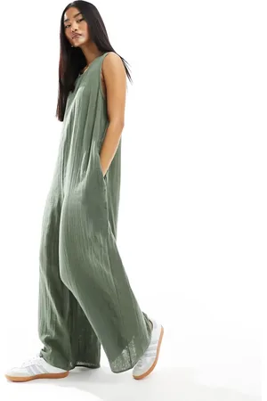 ASOS Romper-jumpsuit med culotte-ben og rund hals-Grøn