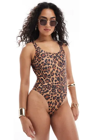 Daisy Street Badedragt med firkantet hals og leopardprint-Multifarvet
