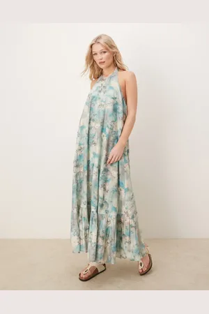 ASOS Halterneck-maxikjole med flæsekant og sløret blomsterprint-Multifarvet