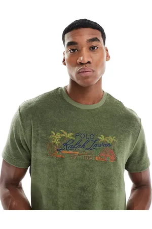 Ralph Lauren Oversized T-shirt med broderet landskabslogo i bomuldsfrotté