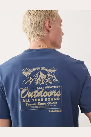 Timberland Blå T-shirt med bjerglandskabsprint