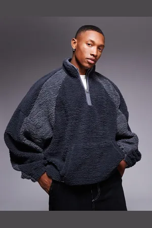 ASOS Grå og super-oversized sweatshirt i plys med paneldetaljer og kvart lynlås