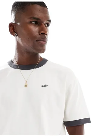 Hollister Vasket cremehvid T-shirt med ikonlogo og kontrasterende kanter i firkantet pasform-Neutral