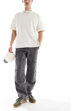 ASOS Vasket sorte tømrer-jeans i poset pasform-Brun