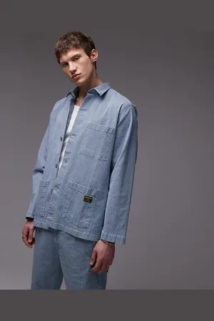 Caterpillar WWR - Blås chore-jakke med striber i denim