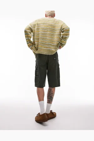Dickies Denimshorts med tømrerdetaljer i indigoblå og gul farve i løstsiddende pasform-Hvid