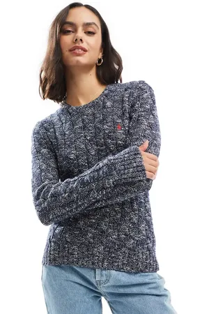 Ralph Lauren Julianna - Marineblå trøje med ikonlogo i kabelstrikket bomuld