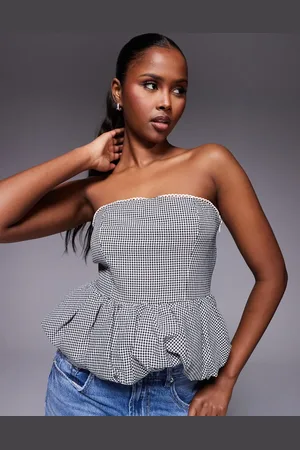 Kaiia Bandeau-top med blondekant, puffball-snit og sorte gingham-tern - Kun hos ASOS-Multifarvet
