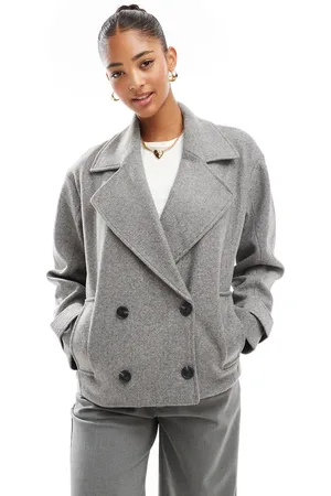 Pull&Bear Grå cropped trenchcoat i uldlook