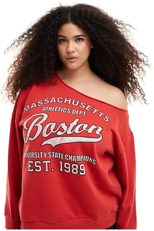 ASOS ASOS DESIGN Curve - offshoulder-sweatshirt med Boston-grafik