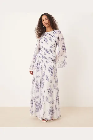 ASOS Lilla maxikjole med asymmetrisk snit, sænket talje, åben ryg og blomstermønster-Multifarvet