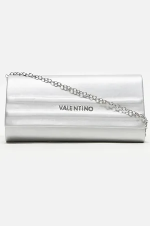 VALENTINO Valentino - Sofie - Sølvfarvet minimalistisk clutch-taske med aftagelig kæderem
