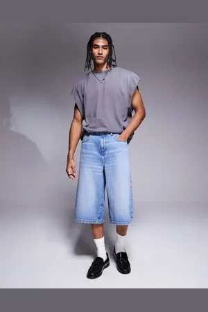 ASOS Jorts i denim i længere længde i lys vask-Blå