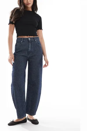 ASOS Blækblå jeans med tøndeformede ben og striber