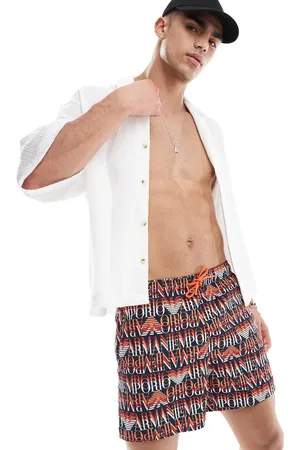 Emporio Armani Sort badeshorts med rødt logoprint