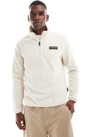 Napapijri Iaato - Offwhite fleece med logo og 1/4 lynlås-Hvid
