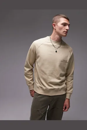 Caterpillar WWR - Lys beige raglan-sweatshirt i college-stil-Hvid