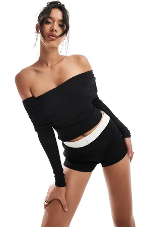 Kaiia Bardot-top med tekstur, lange ærmer og foldet detalje - Kun hos ASOS