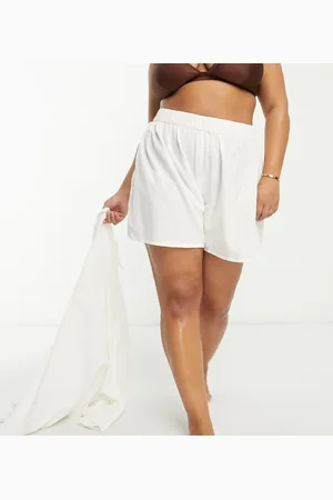 ASOS Curve - Hvide strandshorts med tekstur i bomuld - Del af sæt