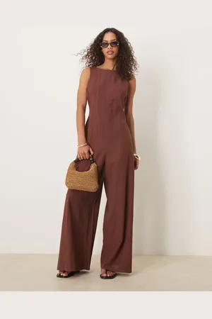 ASOS Chokoladebrunt tennis-jumpsuit med vide ben og sømdetaljer