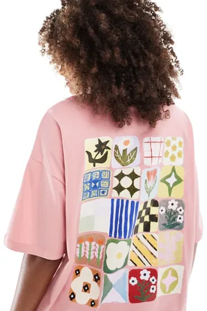 ASOS Støvet lyserød oversized T-shirt med blomstret klinkeprint