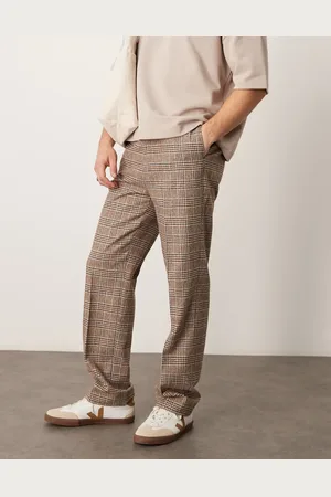 ASOS Elegante, højtaljede bukser med lige ben og brune tern i uldblanding