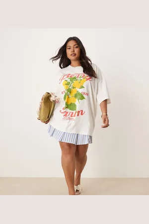 ASOS ASOS DESIGN Curve - Cremehvid oversized T-shirt med grafisk 
