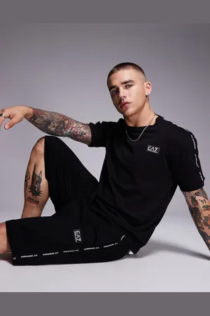 EA7 Armani - - Sorte sweat-shorts med tætsiddende buksekanter og logobåndsdetaljer - Del af sæt