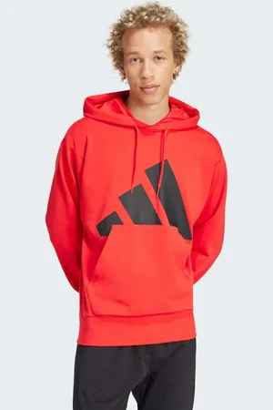 adidas Essentials - Rubinrød/sort hættetrøje i french terry med stort logo
